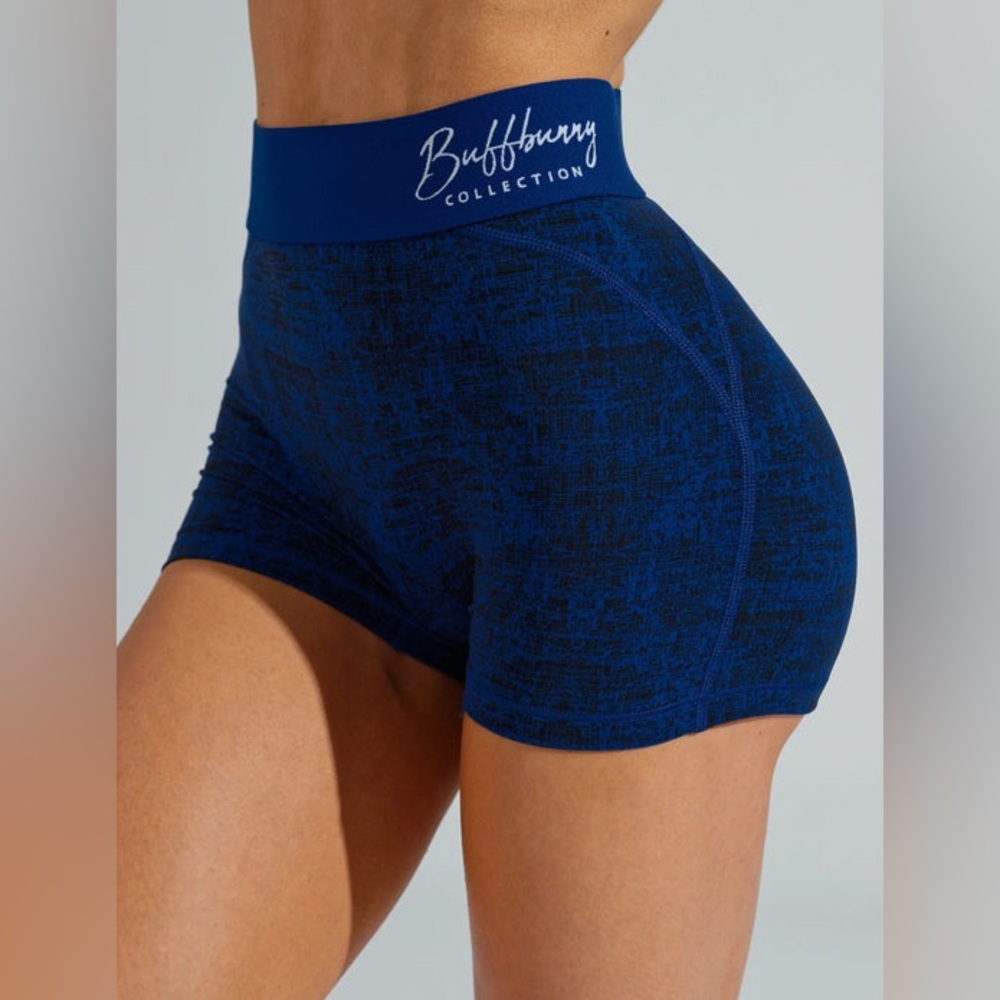 Rain Fall Blue Hustle Print Logo shorts 💙 Buffbunny 💙 Large ➡️ NWT, SOLD OUT